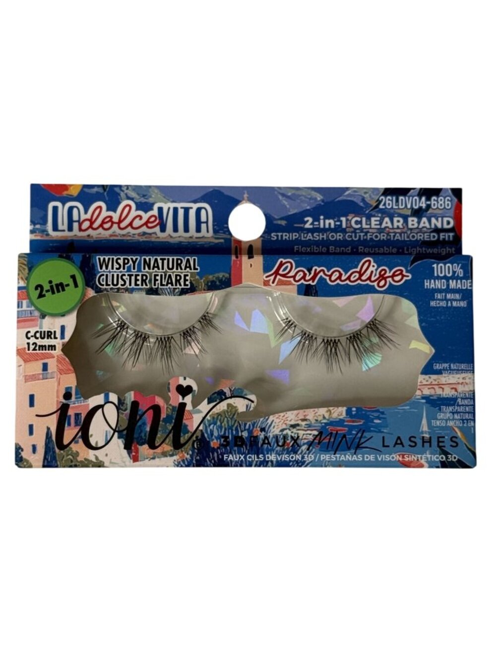 ioni Wispy Natural Cluster Flare Lashes 3D Faux Mink 2-in-1 Clear Band NWT